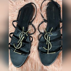 YSL, Yves Saint Laurent, Sandals, Flats, Black leather, European size 40